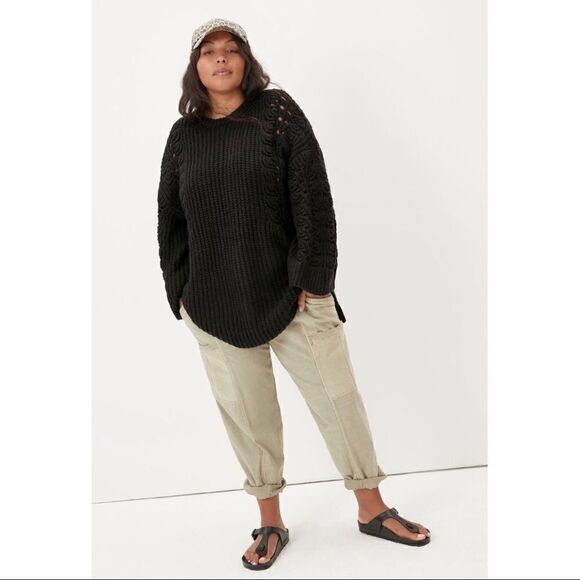 NEW Anthropologie Pilcro Devenne Pointelle Black Sweater Tunic Large Petite - Picture 4 of 4